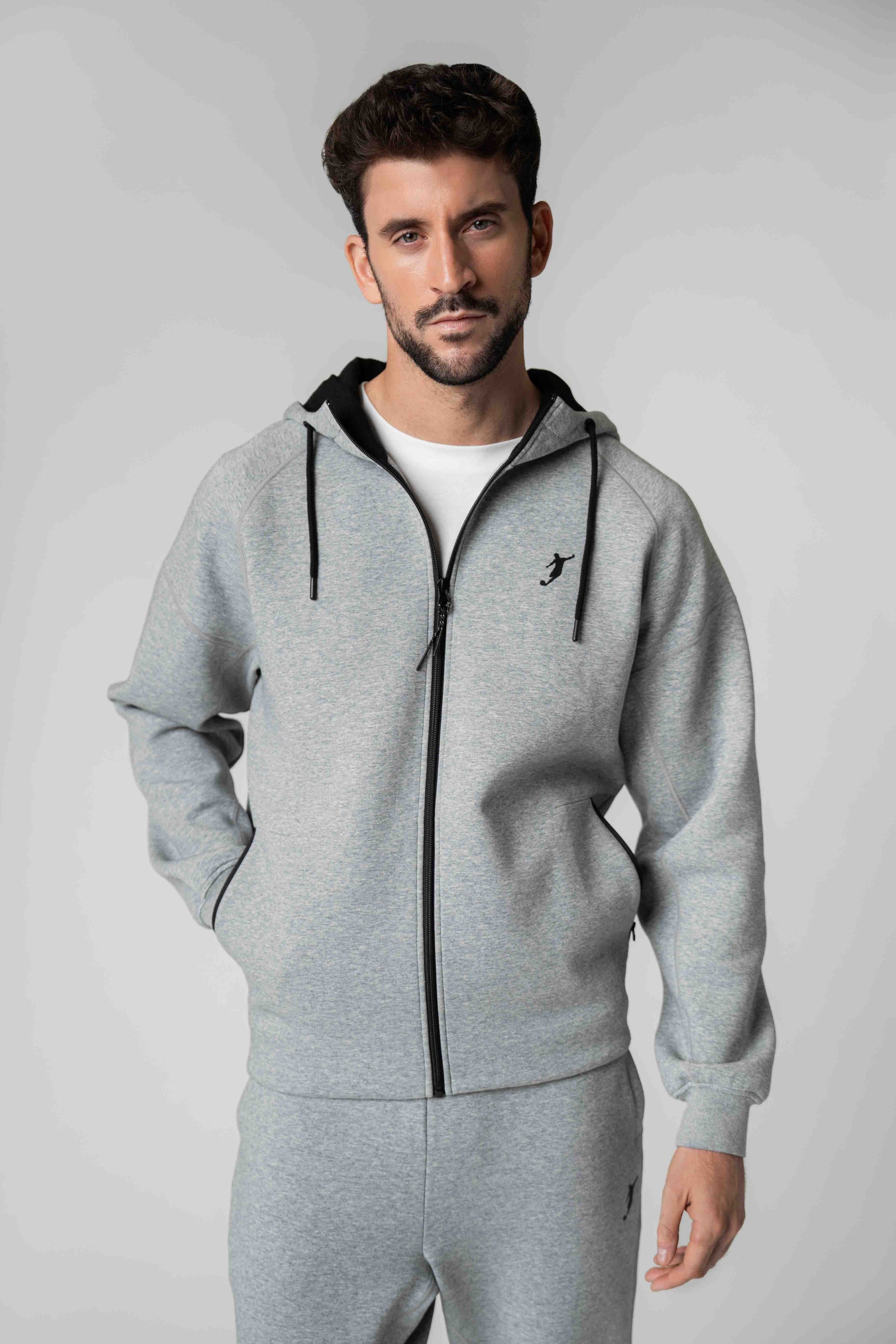 Sudadera FlexTech Zip Gris Logo