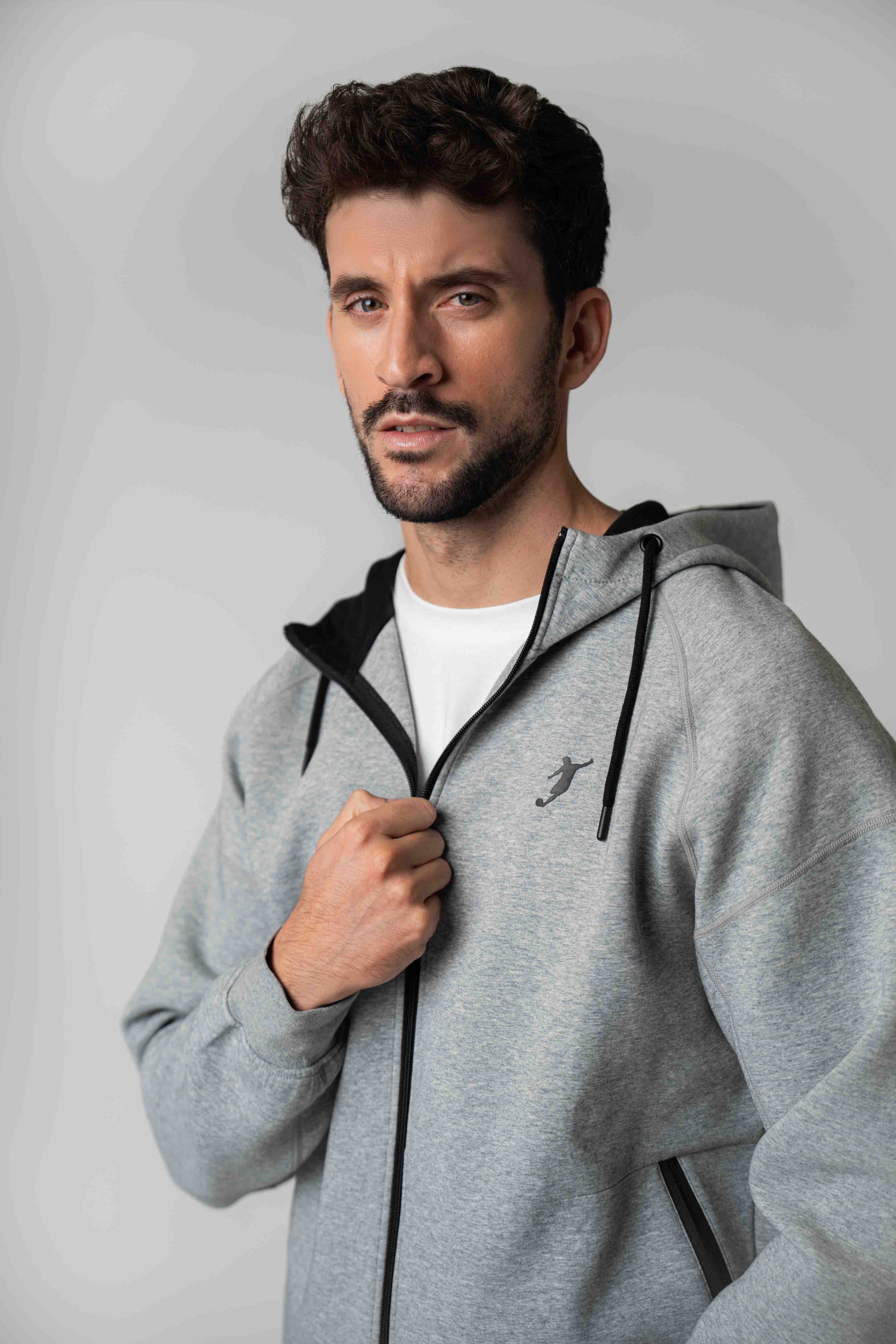 Sudadera FlexTech Zip Gris Logo
