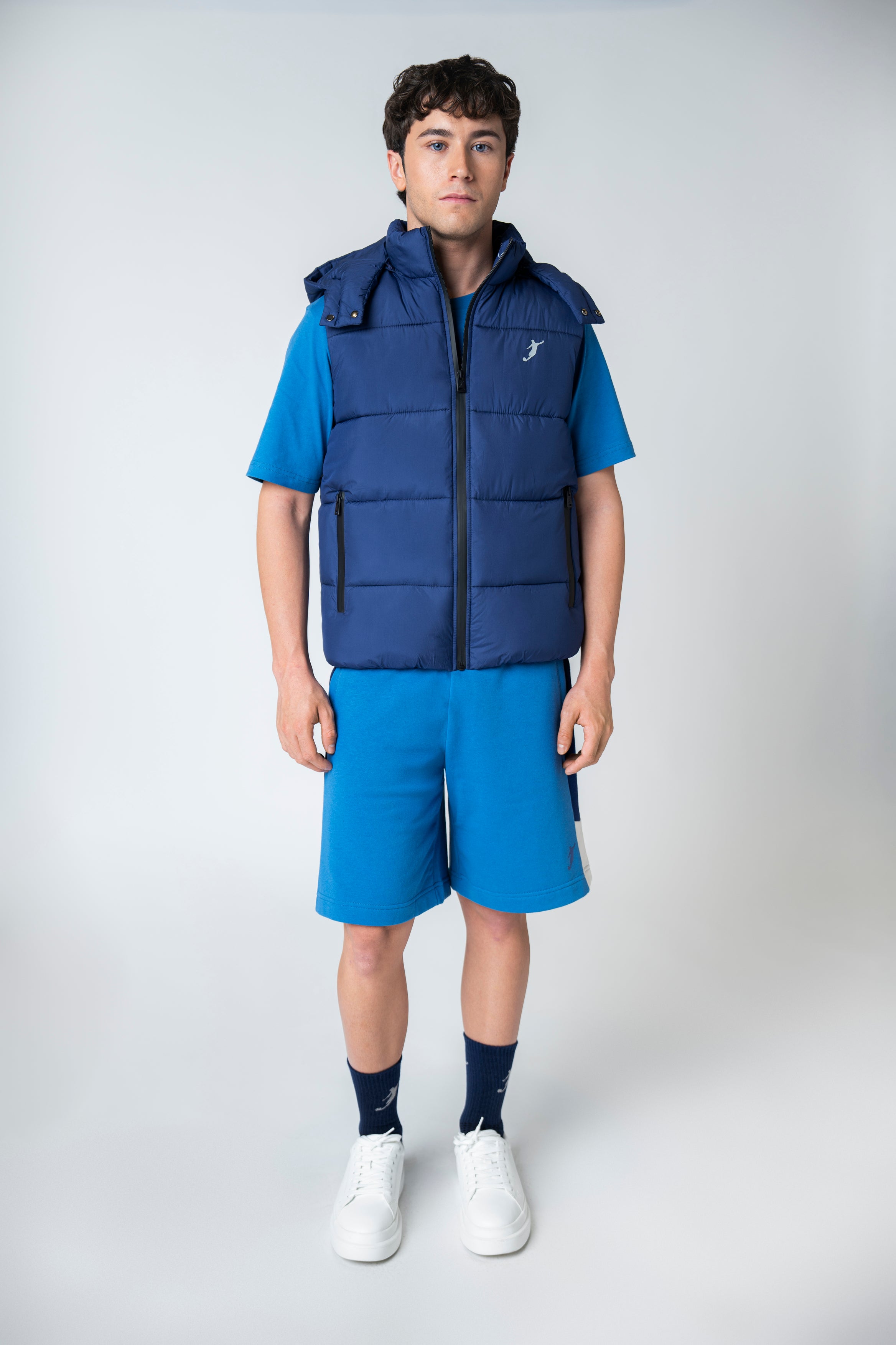 Collection of Blue Color Block Shorts in a gallery layout